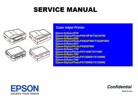 Manual de Servicio Epson Artisan 810 Artisan 835 Artisan 837 Artisan 710 Artisan 725 Artisan 730 Tx720 Tx710 Tx810